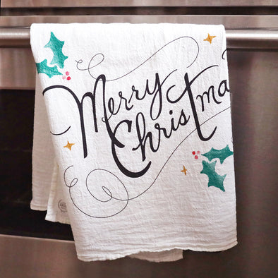 Merry Christmas Black Flour Sack Towel – T and K Designs