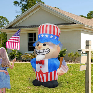 6.3 ft Tall Independence Day Inflatable Uncle Sam with Star Spangled Top Hat and American Flag Blowup Inflatables with Build-in LED Lights for Party