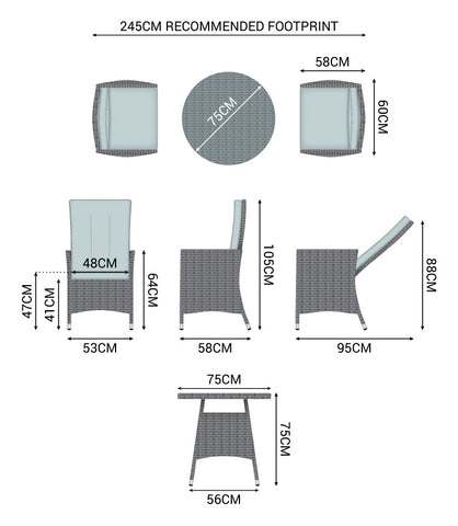 Ruxley Bistro 2 Seat Set Product Dimensions
