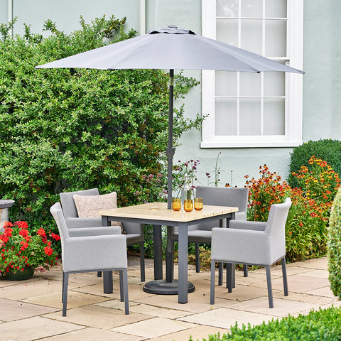 Leisure Grow - Venice 4 Seat Dining Set with All Weather Fabric Chairs & 2.5m Parasol