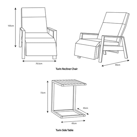 Turin Recliner Set Product Sizing