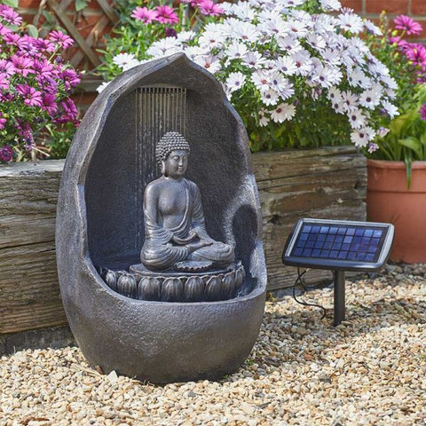 Smart Garden Solar Buddha Rainfall Water Feature with NEW Hybrid Battery Backup