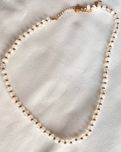White And Gold Bead Necklace - BRYKNOLO LLC