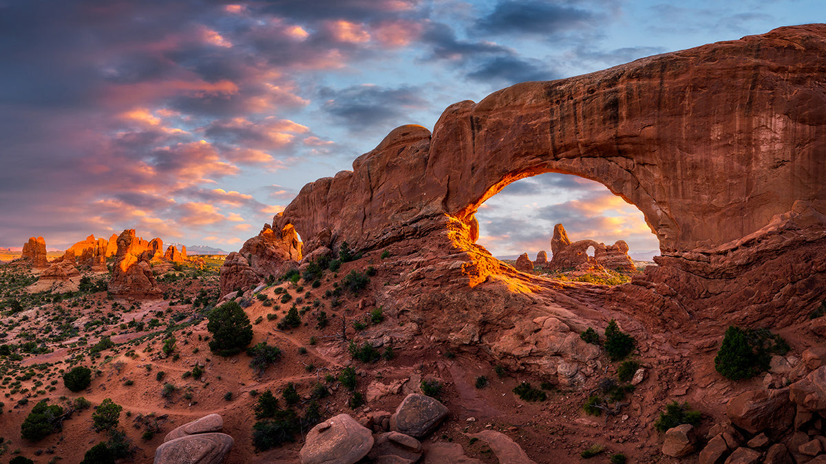 Natural arch at sunset