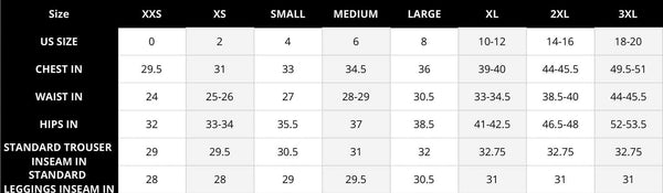 EKOLUXE WOMENS SIZE CHART