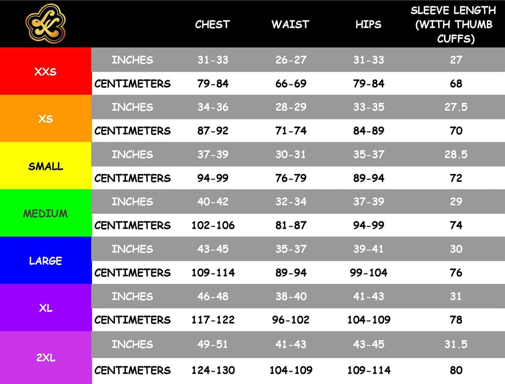 LOVE KHAOS GENDER FLUID SIZE CHART