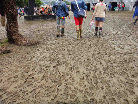 muddy grounds at the Glastonbury festival