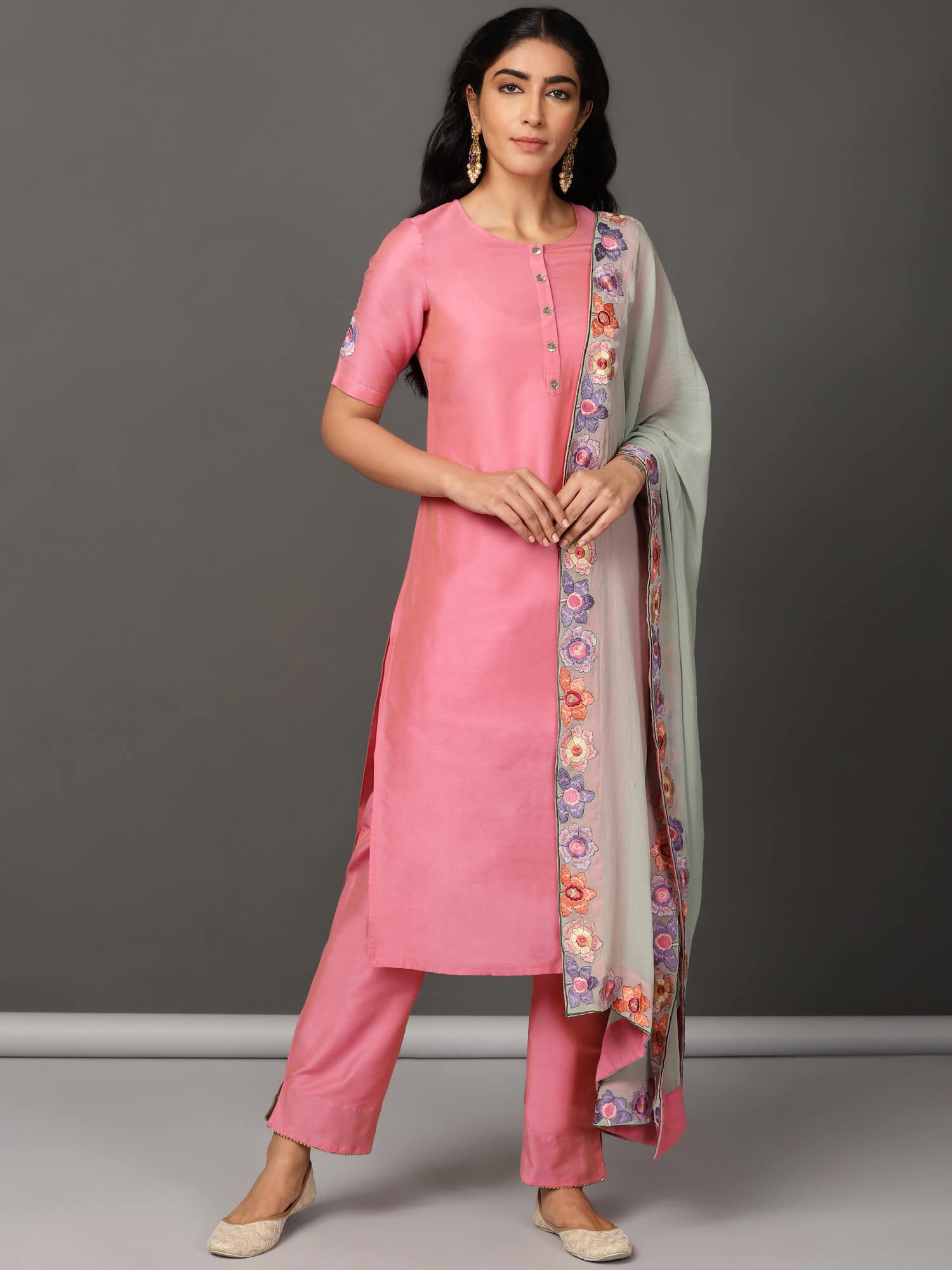 Beige Art Silk Embroidered Kurta & Pants Set – Nuhh