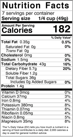 Nutrition Label for Date Powder