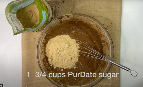 Add in date sugar into purdate chocolate cake.