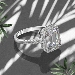 ViviRoco Halo Emerald Cut 925 Sterling Sliver Engagement Ring