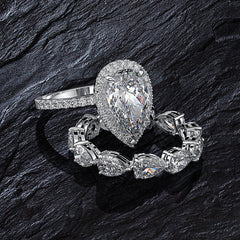 ViviRoco Halo Pear Cut 925 Sterling Silver Engagement Ring Set