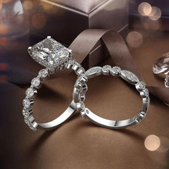 ViviRoco Radiant Cut 925 Sterling Silver Engagement Ring Set