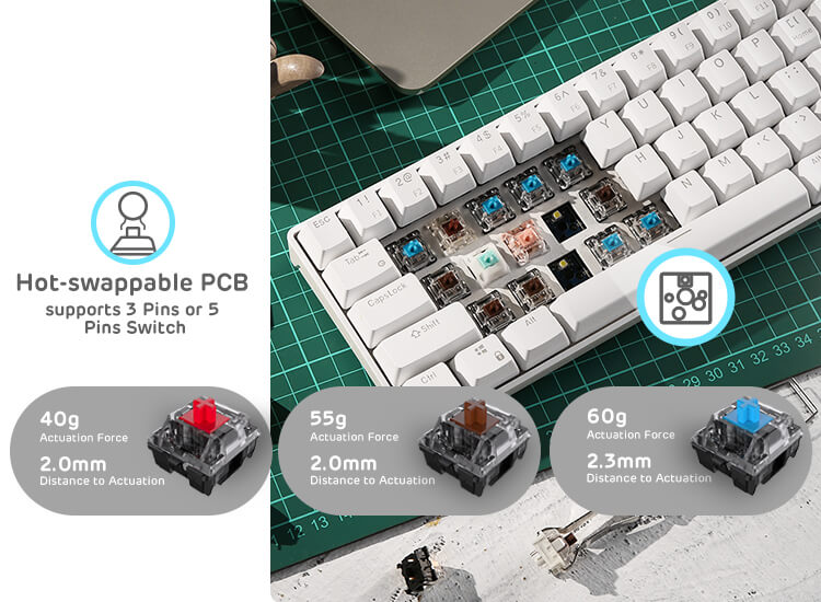 RK Royal Kludge RK68 65 Percent Wireless Hot-Swap Mechanical