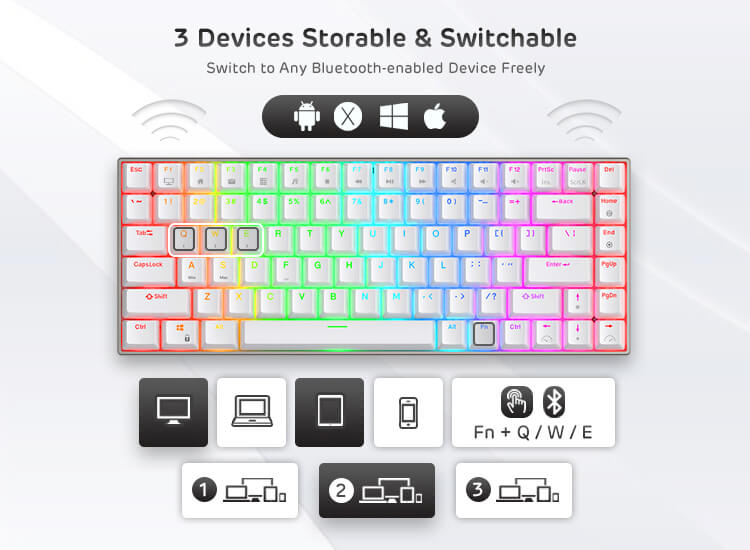 84 Keys Wireless Bluetooth Gaming Keyboard with Aluminum Frame