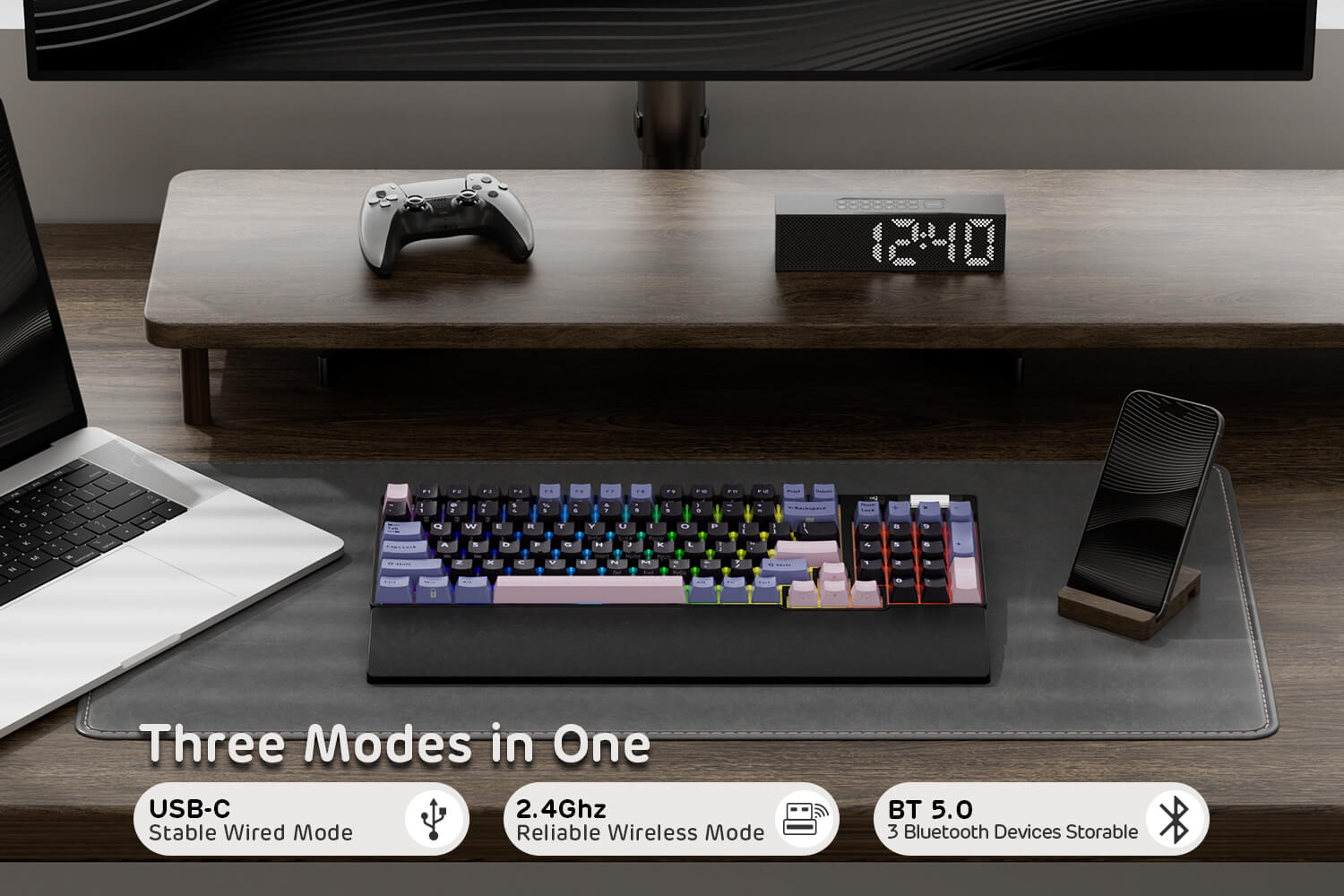 RK ROYAL KLUDGE RK96 RGB Limited Ed, 90% 96 Keys Wireless 3-Mode BT5.0/2.4G/USB-C Hot Swappable Mechanical Keyboard w/Wrist Rest, Volume Control, Software, Massive Battery, RK Viridian Switch