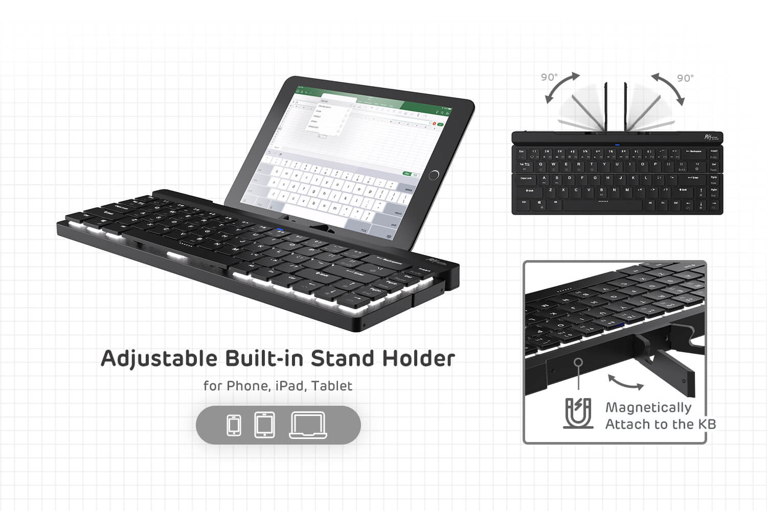 Portable Folding Keyboard Bluetooth Foldable Wireless Phone Tablet Holder  Keypad