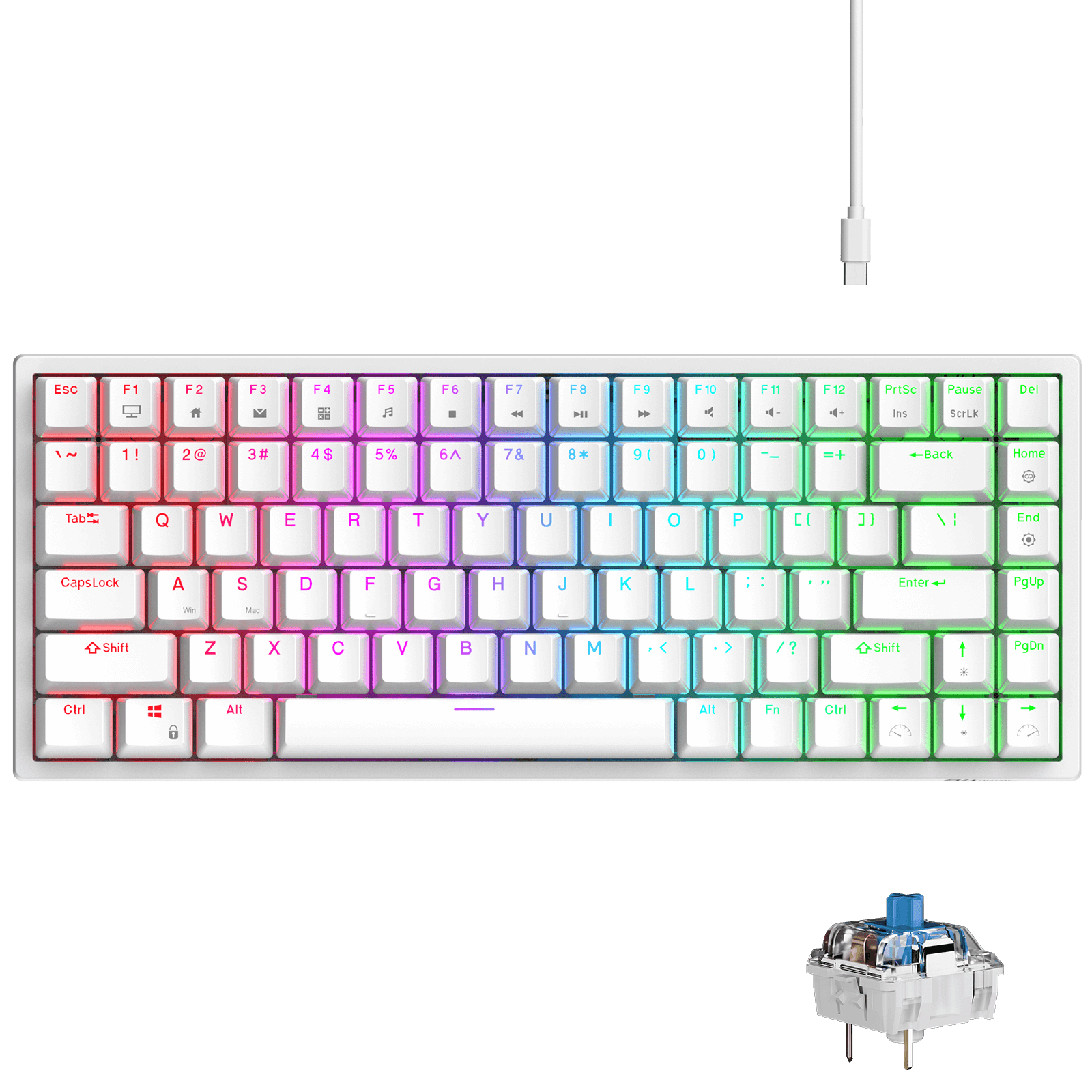 RK84 75% Wired Mechanical Keyboard White / Blue Switch