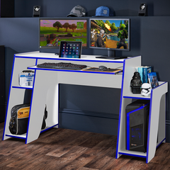 Horizon 5 White and Blue Gaming Desk