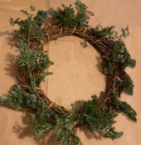 Plant clippings woven into wreath ring