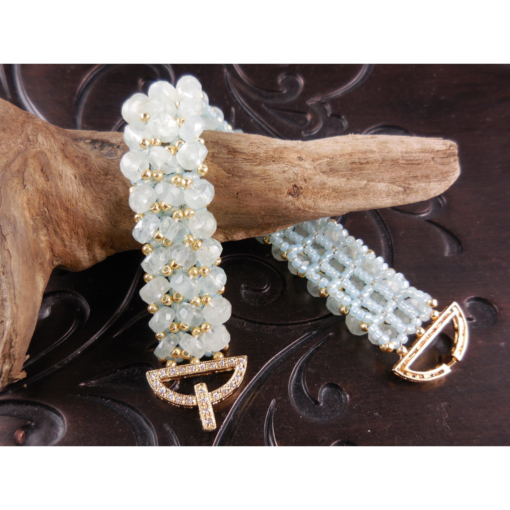 Handwoven Aquamarine Gemstone 3-Row Bracelet