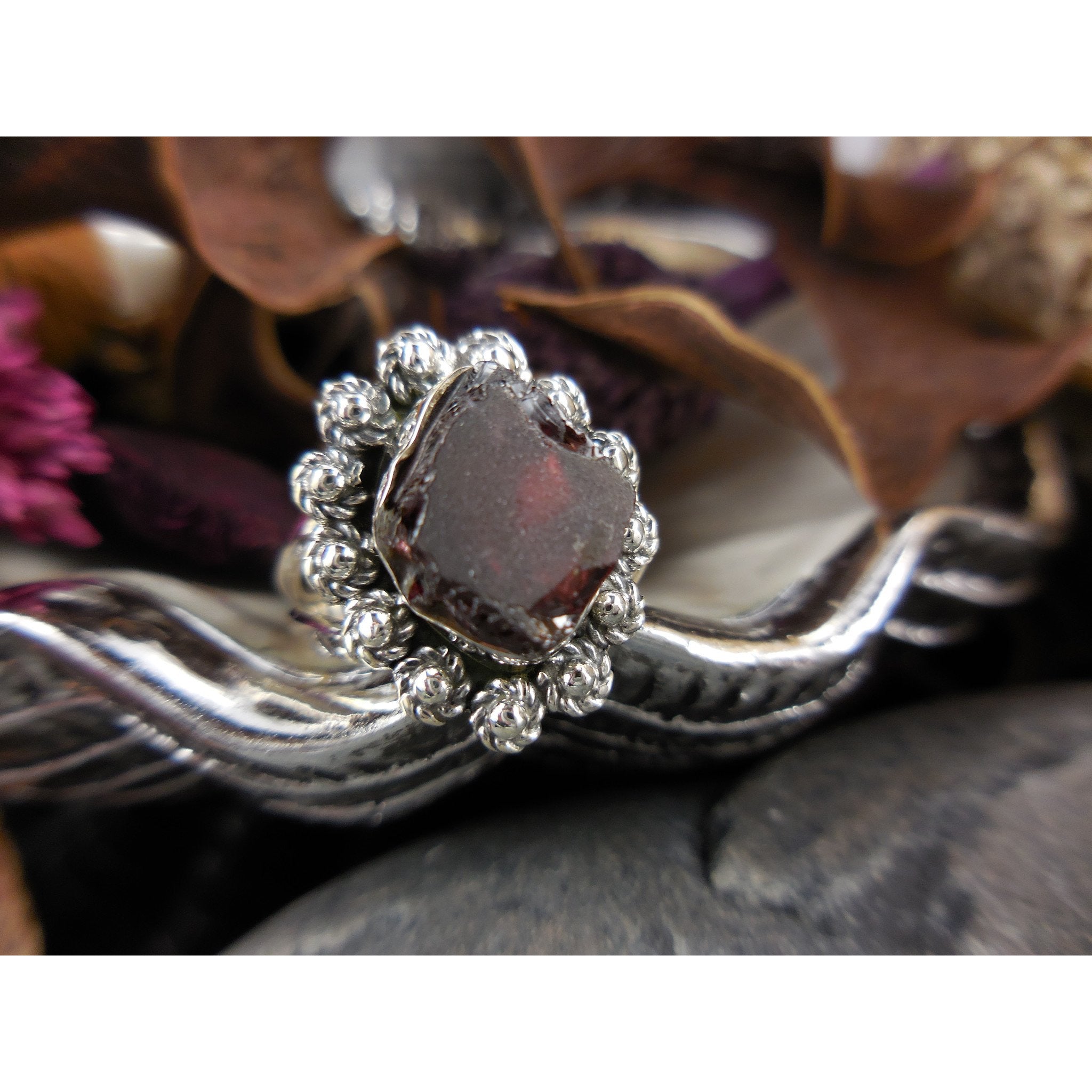 Garnet Rough Sterling Silver Ring - Size 6.25