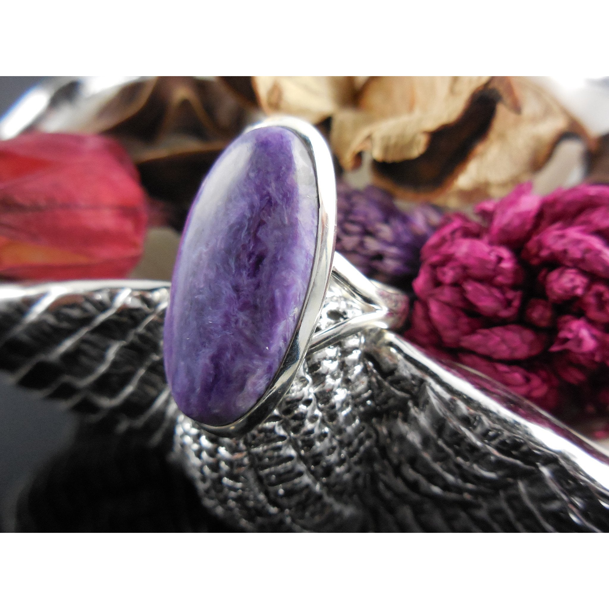 Charoite Cabochon Sterling Silver Ring - Size 7.0