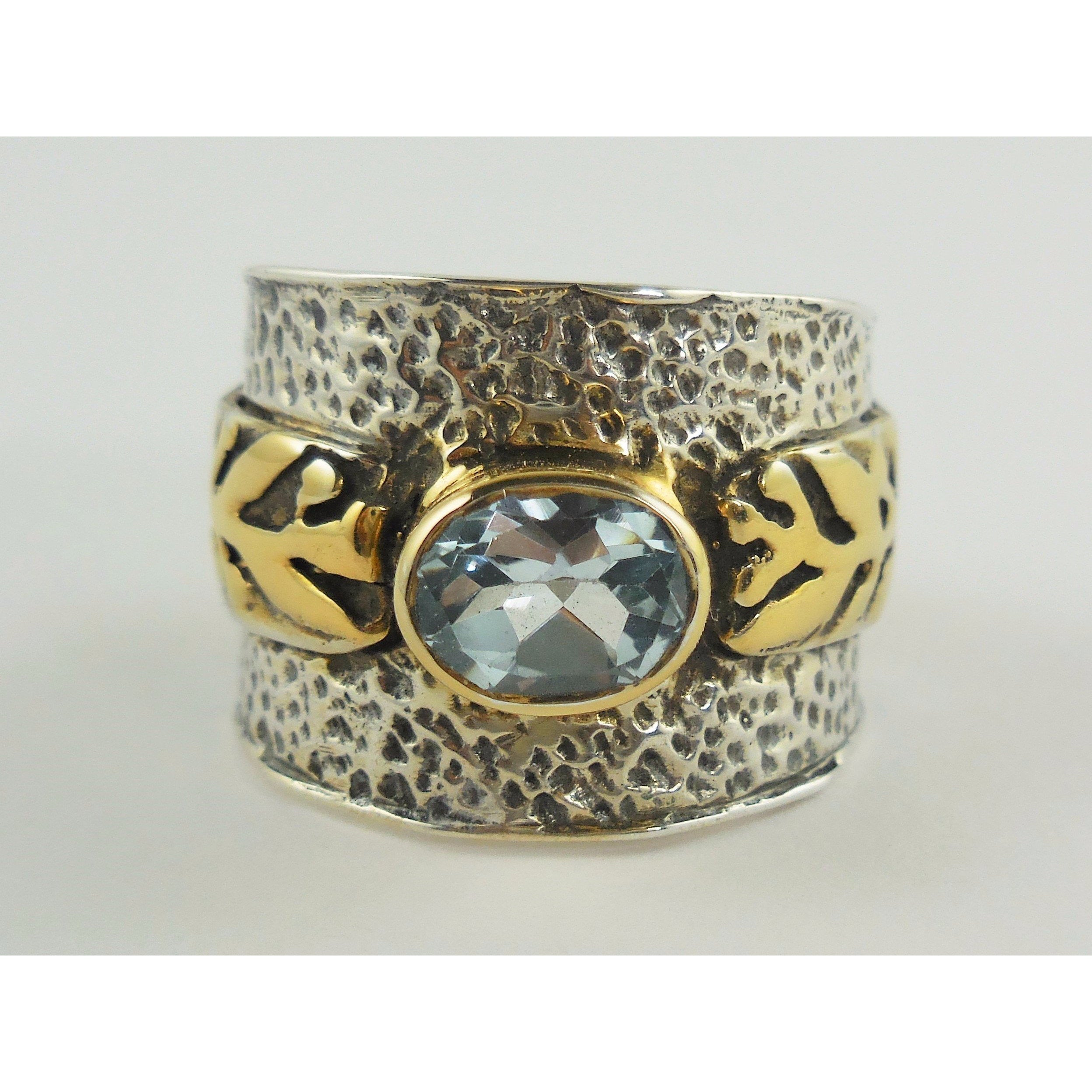 Blue Topaz Sterling Silver & Brass Ring 鈥 Size 9.25