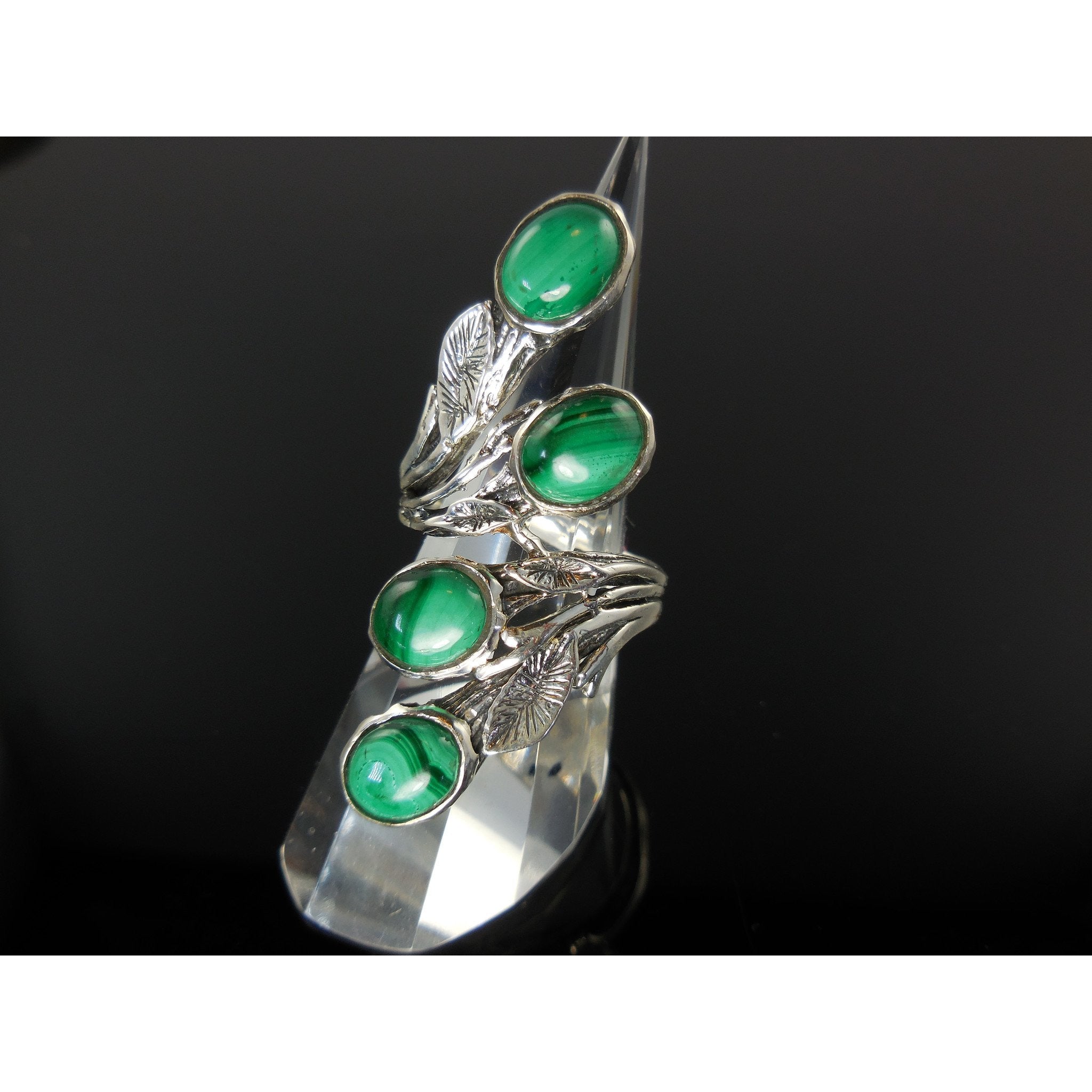 Malachite Cabochon Sterling Silver Ring - Size 8