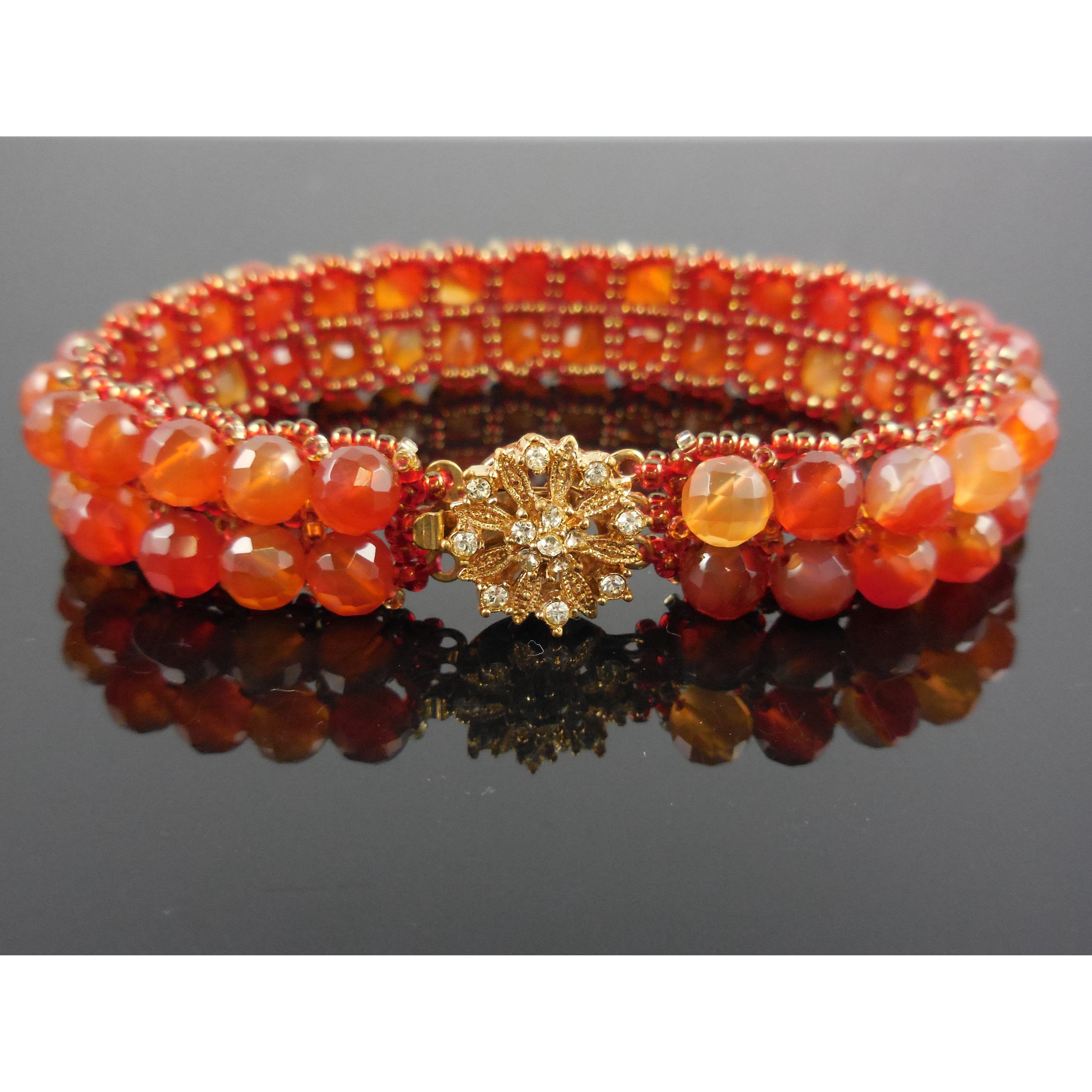 Handwoven Carnelian Bracelet with GP Crystal Box Clasp