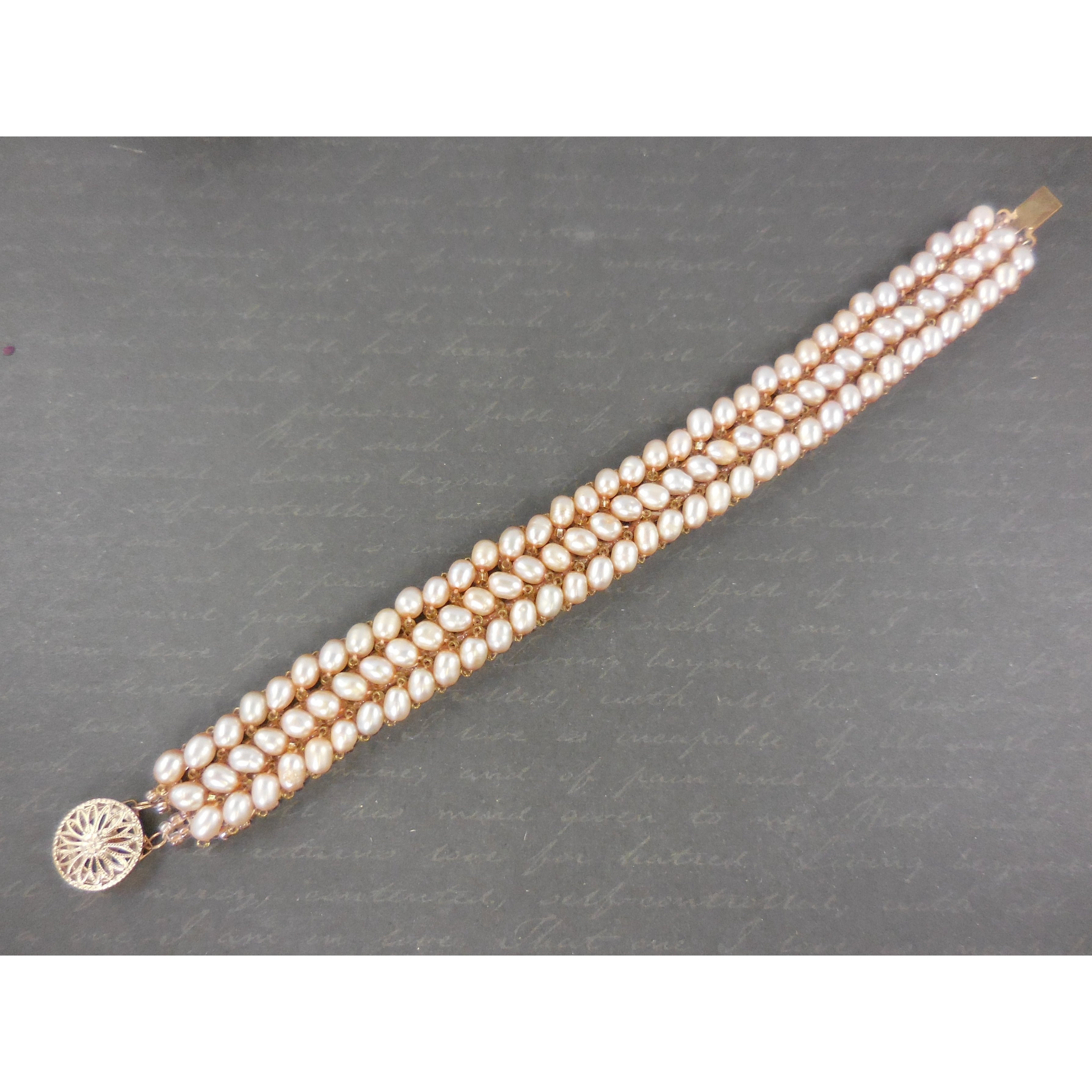 Handwoven Golden Freshwater Pearl w/Gold-Filled Box Clasp Bracel