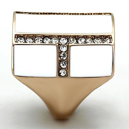 Ion Plated Rose Gold Stainless Steel, Enamel & CZ Ring