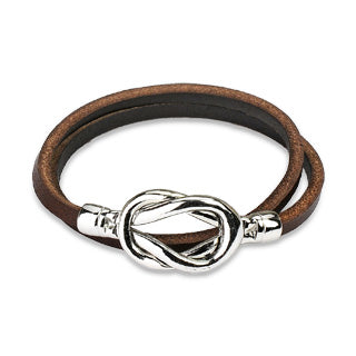 Double Loop Leather Bracelet with Stainless Steel Knot Closure D