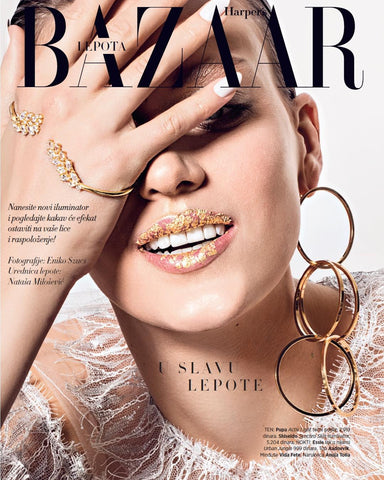 Anuja Tolia earring on model in Harper's Bazaar