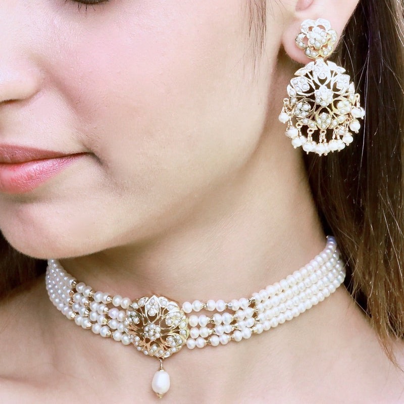 Pearl Necklace Set in Gold Plated Silver  NS 076
