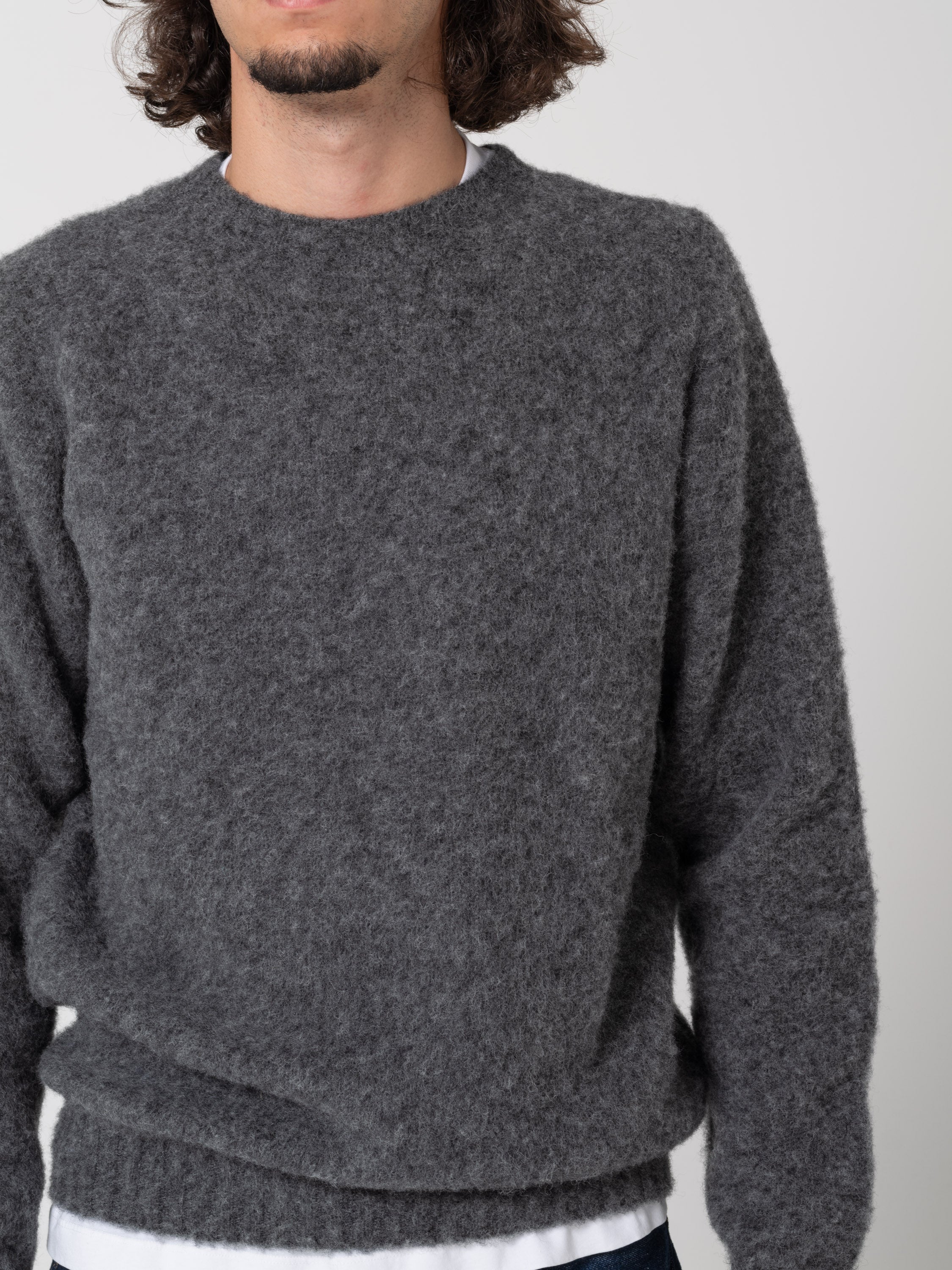 Pull en Shetland Brossé, Gris Oxford