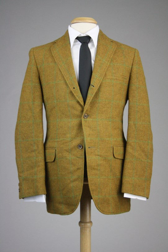 Vintage 60s Golden Brown Wool Tweed Windowpane 3/2 Roll Sportcoat/Blaz ...