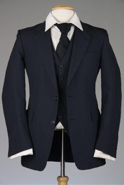 Vintage 80s Navy Pinstripe Indie 3 Piece Vested Suit 38 L | ModLines