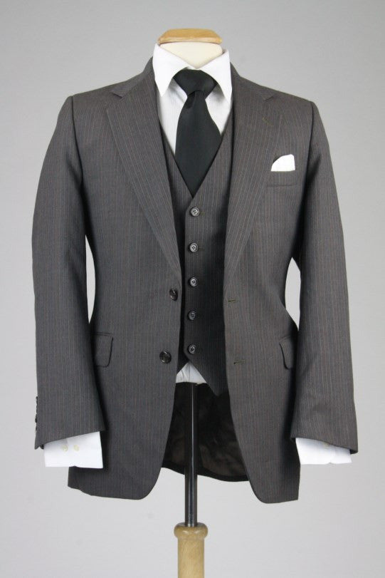 Vintage 80s Gray Pinstripe Wool 3 Piece Vested Suit 40 R | ModLines