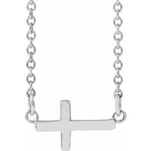 Sterling Silver 12x5.9 mm Sideways Cross 16-18" Necklace