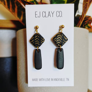 Black and Gold Chevron Drop Studs - E Squared Goods & Co.