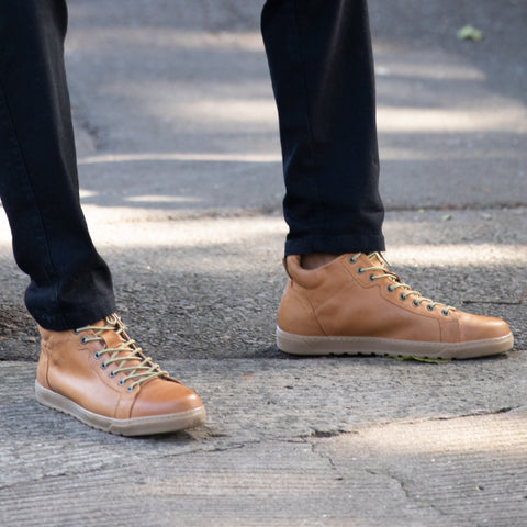 mens high top sneaker tan