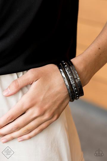 Paparazzi - Revved Up Rhinestones - Black Bangles