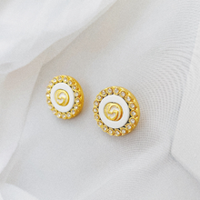 Load image into Gallery viewer, 2 GG Enamel Buttons with Clear Crystal Rhinestone 19mm White/Gold Metal Buttons

