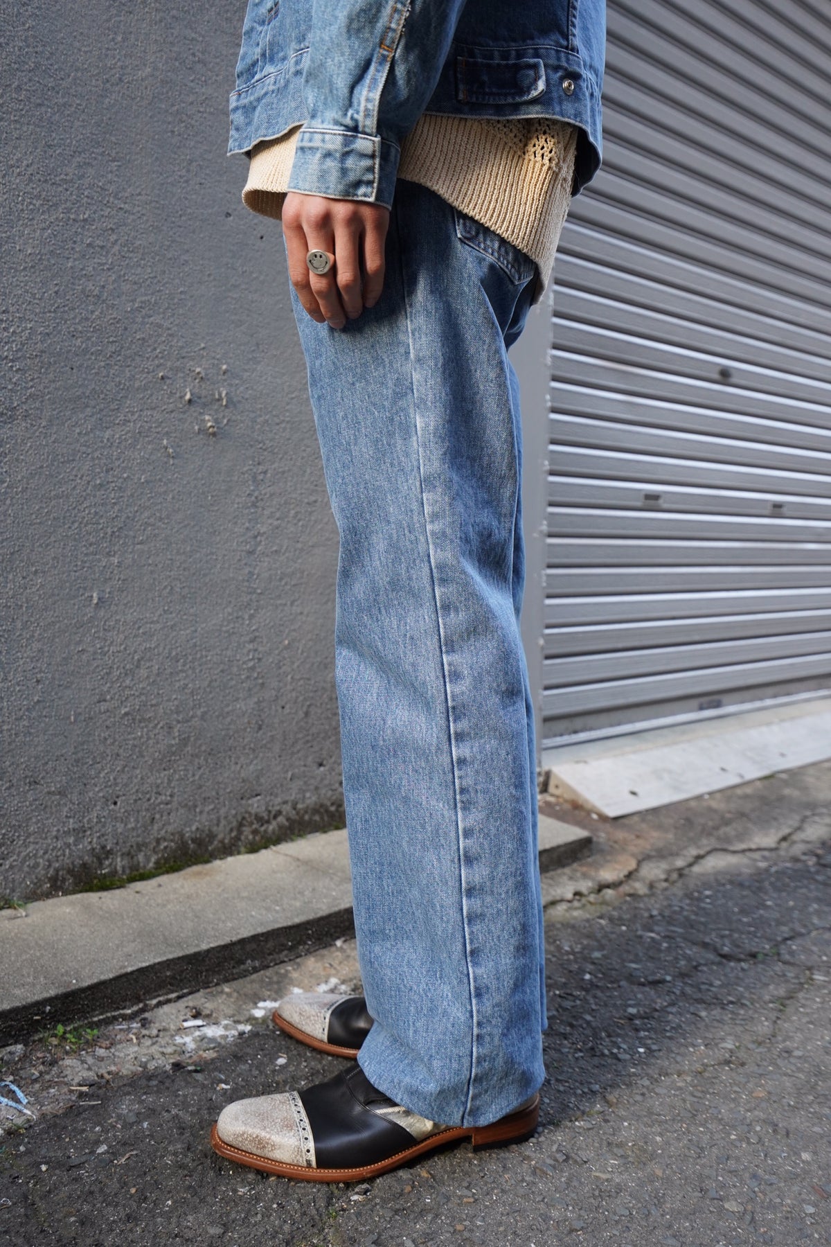 allege Semi Flare Bleaching Denim PT-