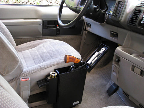 A titan gun safe in a car