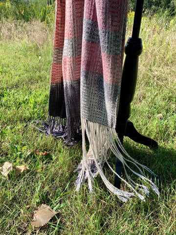 handwoven hand dyed wrap shawl scarf with fringe
