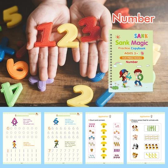 Magic Reusable Fun Learning Guideboard Kids Practice Copybook Tracing Book (4 Books)