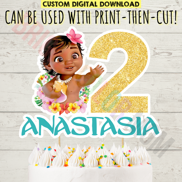 Custom Printable Baby Moana Cake Topper Bright Color Mom Shop