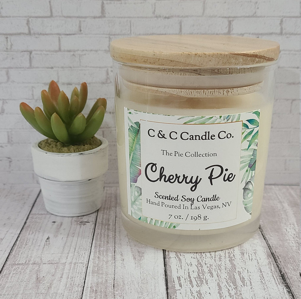 Cherry Pie Scented Candle | Soy Wax Candle | Clear Glass Jar with Wood ...